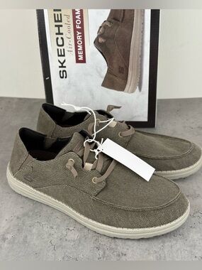 skechers men’s Slip On Air Cooled memory foam Shoes Size 8 New In Box Brown